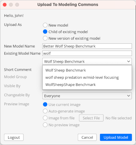 Uploading a child of an existing model